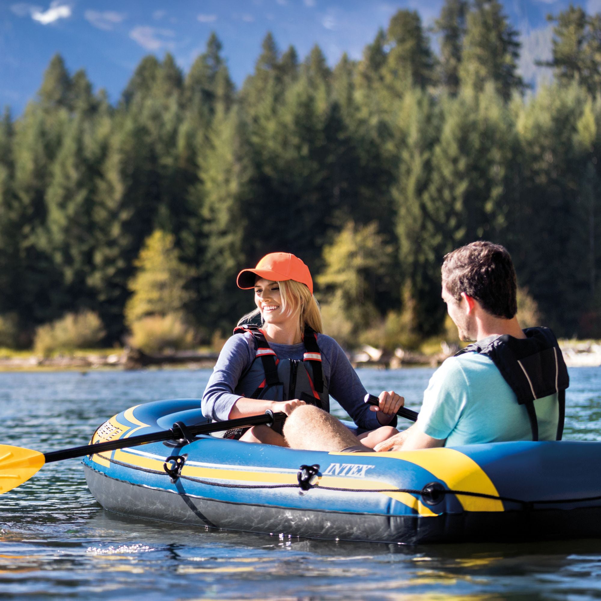 Intex Challenger 2 Inflatable 2 Person Floating Boat Raft Set w/ Oars & Air Pump - VMInnovations