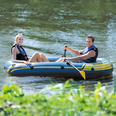 Intex Challenger 2 Inflatable 2 Person Floating Boat Raft Set w/ Oars & Air Pump - VMInnovations