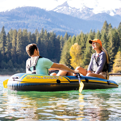Intex Challenger 2 Inflatable 2 Person Floating Boat Raft Set w/ Oars & Air Pump - VMInnovations