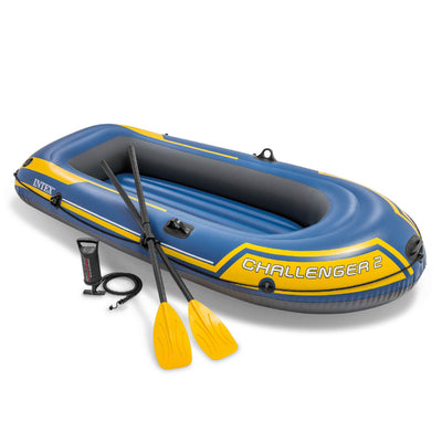 Intex Challenger 2 Inflatable 2 Person Floating Boat Raft Set w/ Oars & Air Pump - VMInnovations