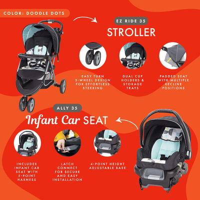 Baby Trend 35 Travel System Stroller Car Seat Combo for Baby, Dots (Open Box)