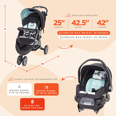 Baby Trend 35 Travel System Stroller Car Seat Combo for Baby, Dots (Open Box)