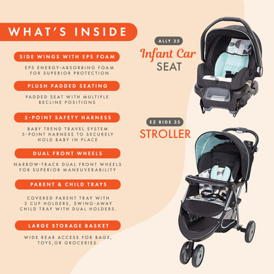 Baby Trend 35 Travel System Stroller Car Seat Combo for Baby, Dots (Open Box)