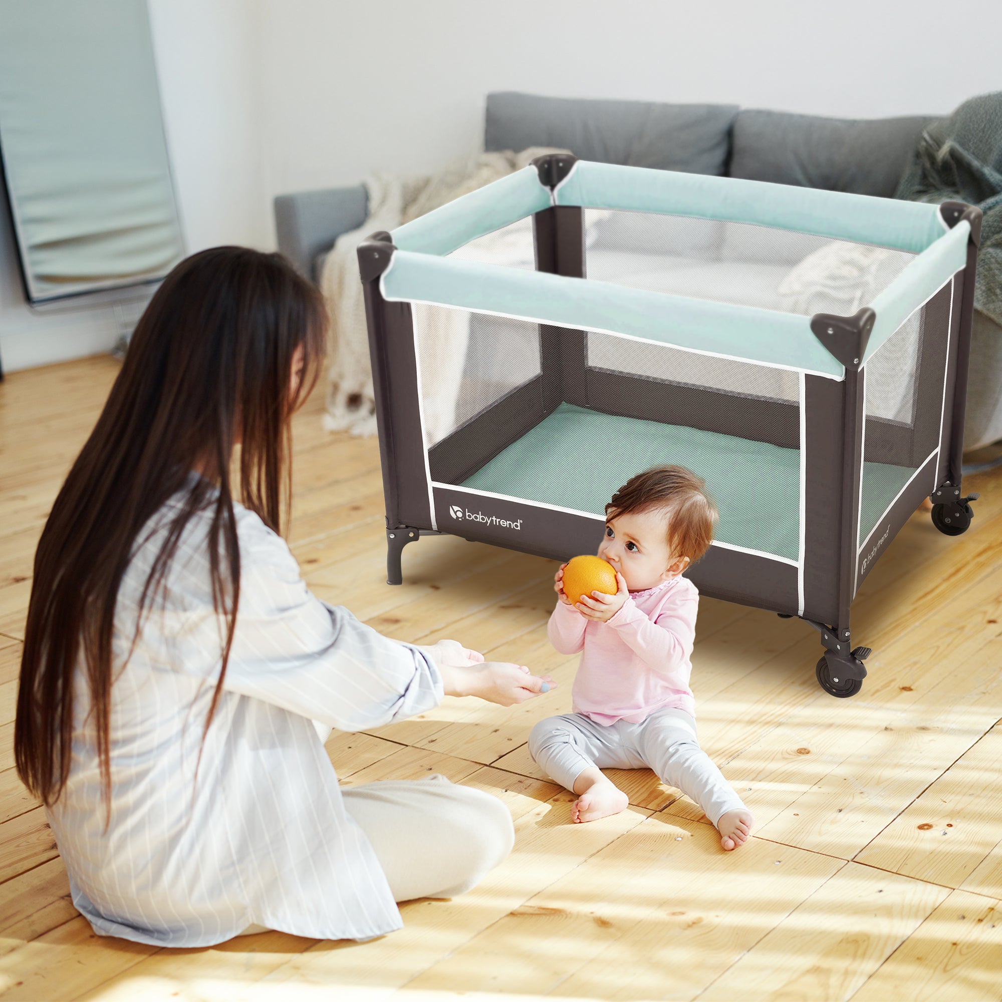 Baby Trend Portable Playard with Bassinet and Travel Bag, Nursery Center, Blue - VMInnovations