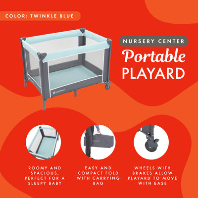 Baby Trend Portable Playard with Bassinet and Travel Bag, Nursery Center, Blue - VMInnovations