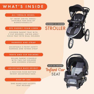 Baby Trend Travel System, Stroller and Car Seat Combo, Pathway 35 Jogger, Grey - VMInnovations