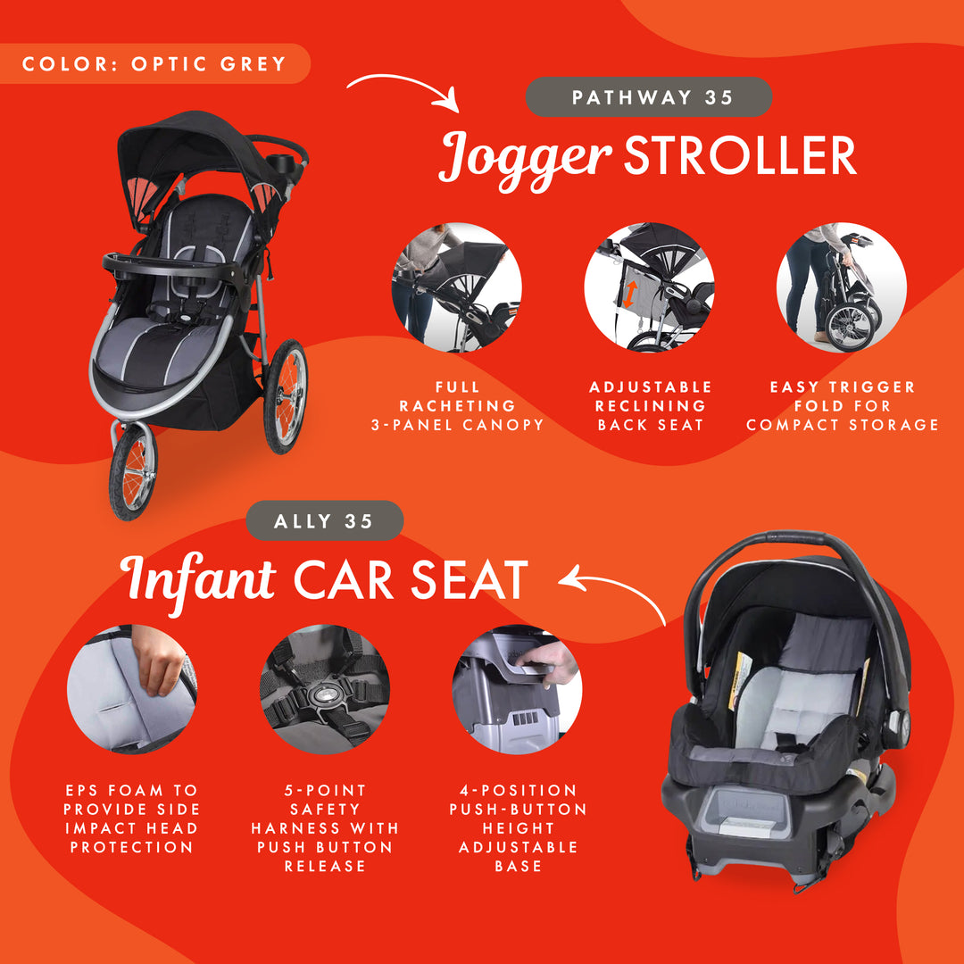 Baby Trend Travel System, Stroller and Car Seat Combo, Pathway 35 Jogger, Grey