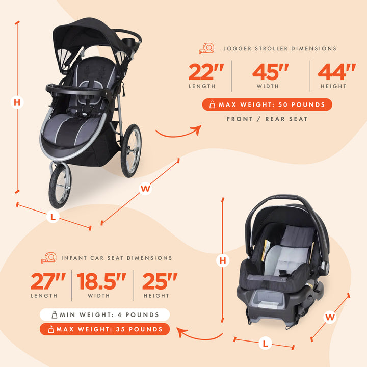 Baby Trend Travel System, Stroller and Car Seat Combo, Pathway 35 Jogger, Grey