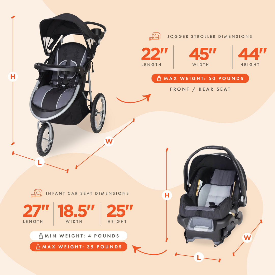 Baby Trend Travel System, Stroller & Car Seat Combo, Pathway Jogger, (Open Box)