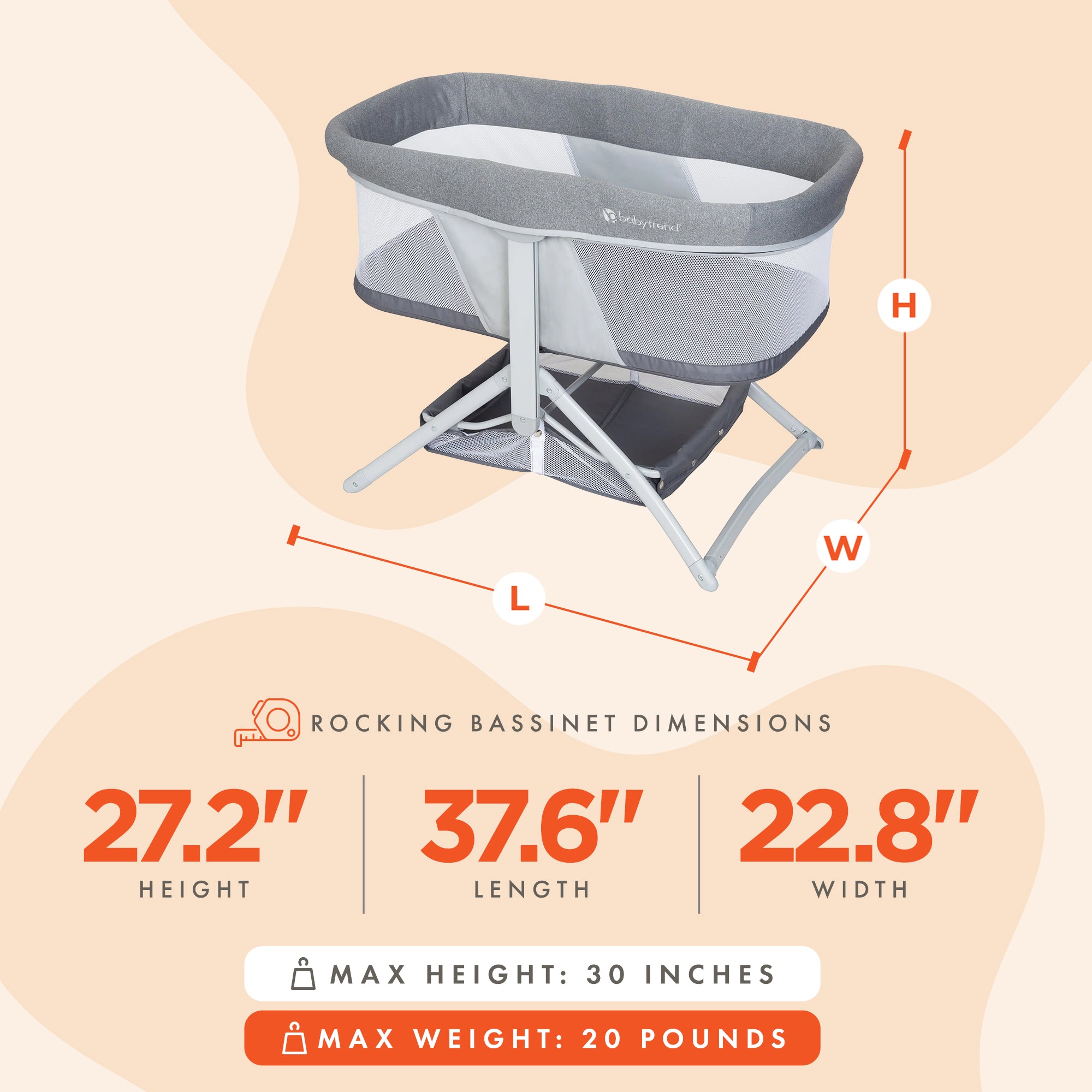 Baby Trend Quick-Fold 2-in-1 Rocking Bassinet, Portable Sleeper, Gray (Open Box) - VMInnovations