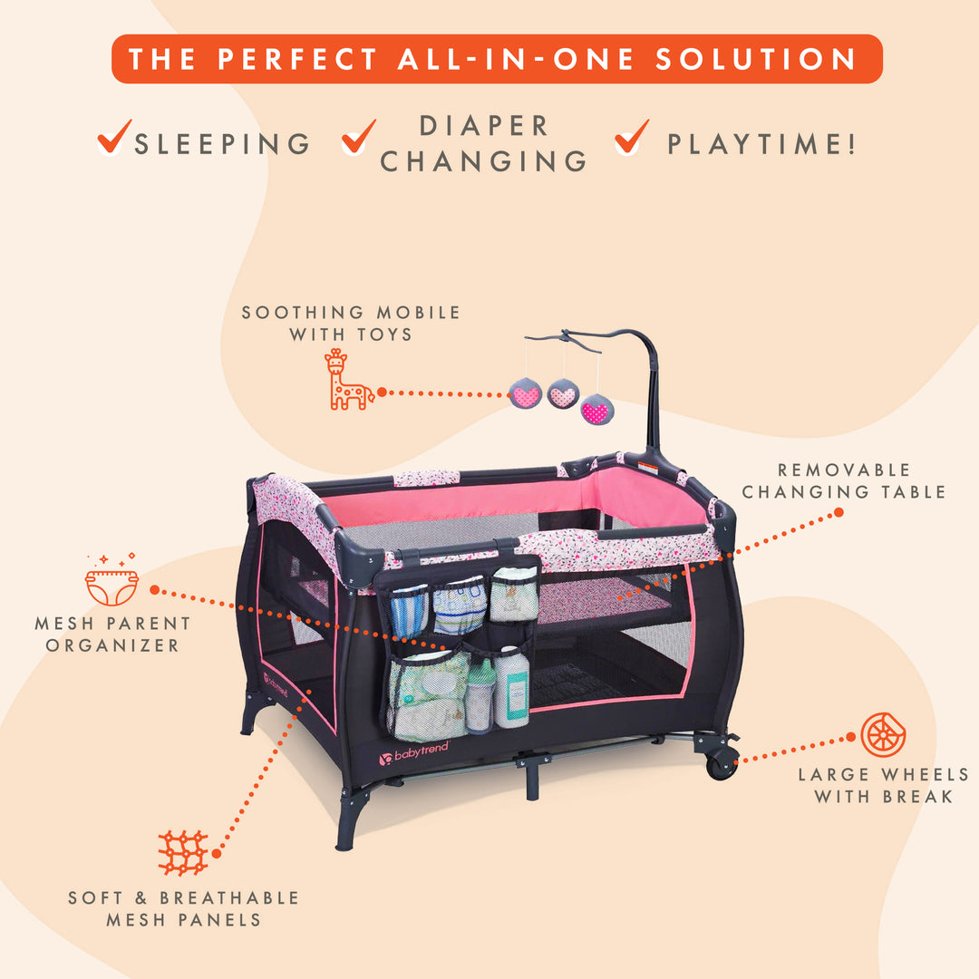 Baby Trend Trend-E Nursery Center Playard Portable Crib with Bassinet, April