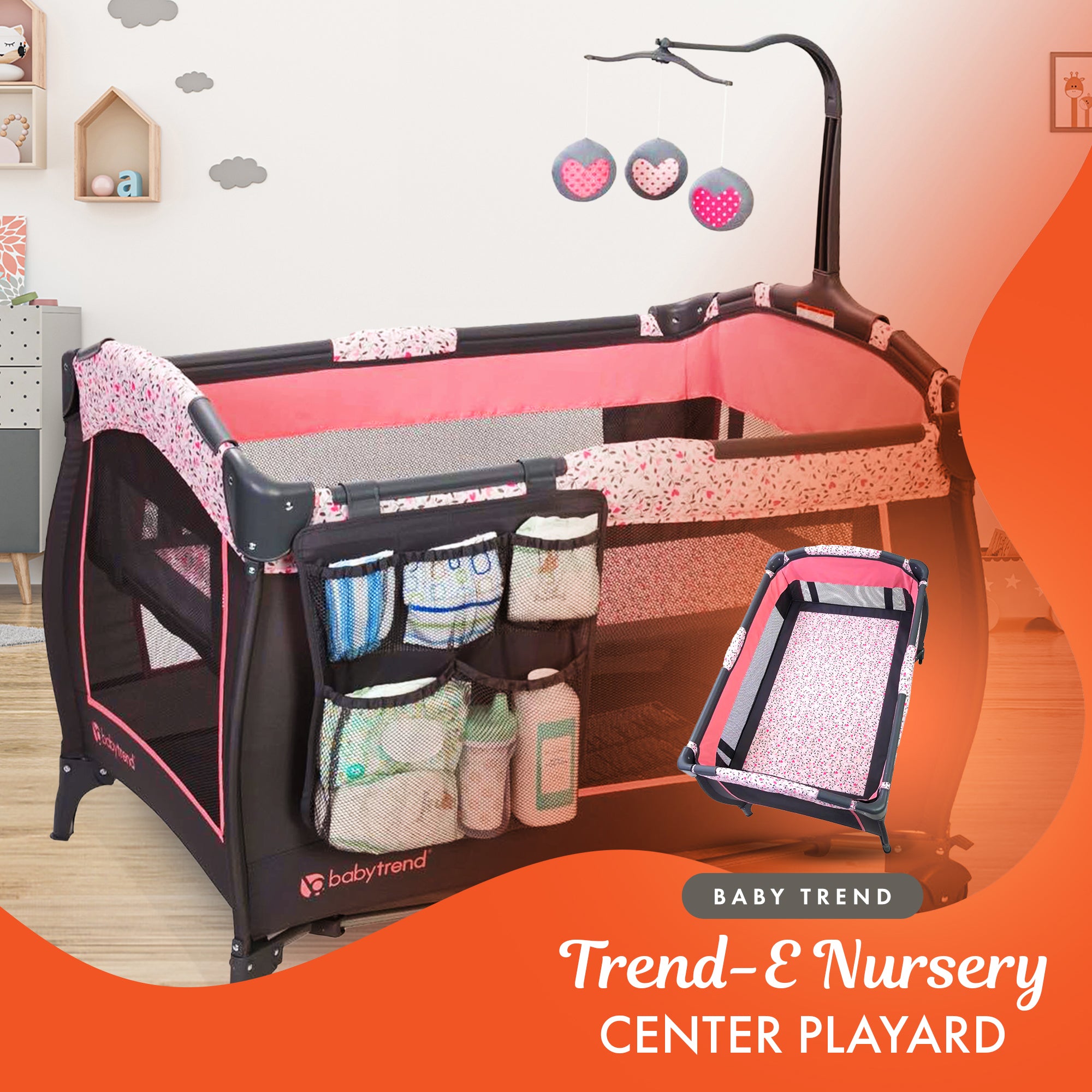 Baby Trend Trend-E Nursery Center Playard Portable Crib with Bassinet, April - VMInnovations