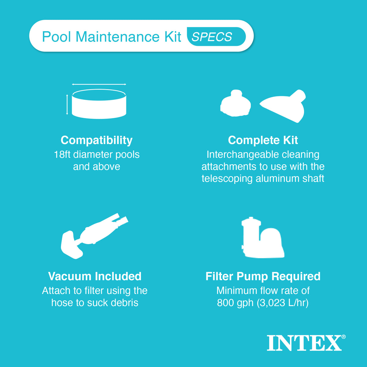 Intex 16’ x 42” Prism Rectangular Above Ground Swimming Pool & Maintenance Kit