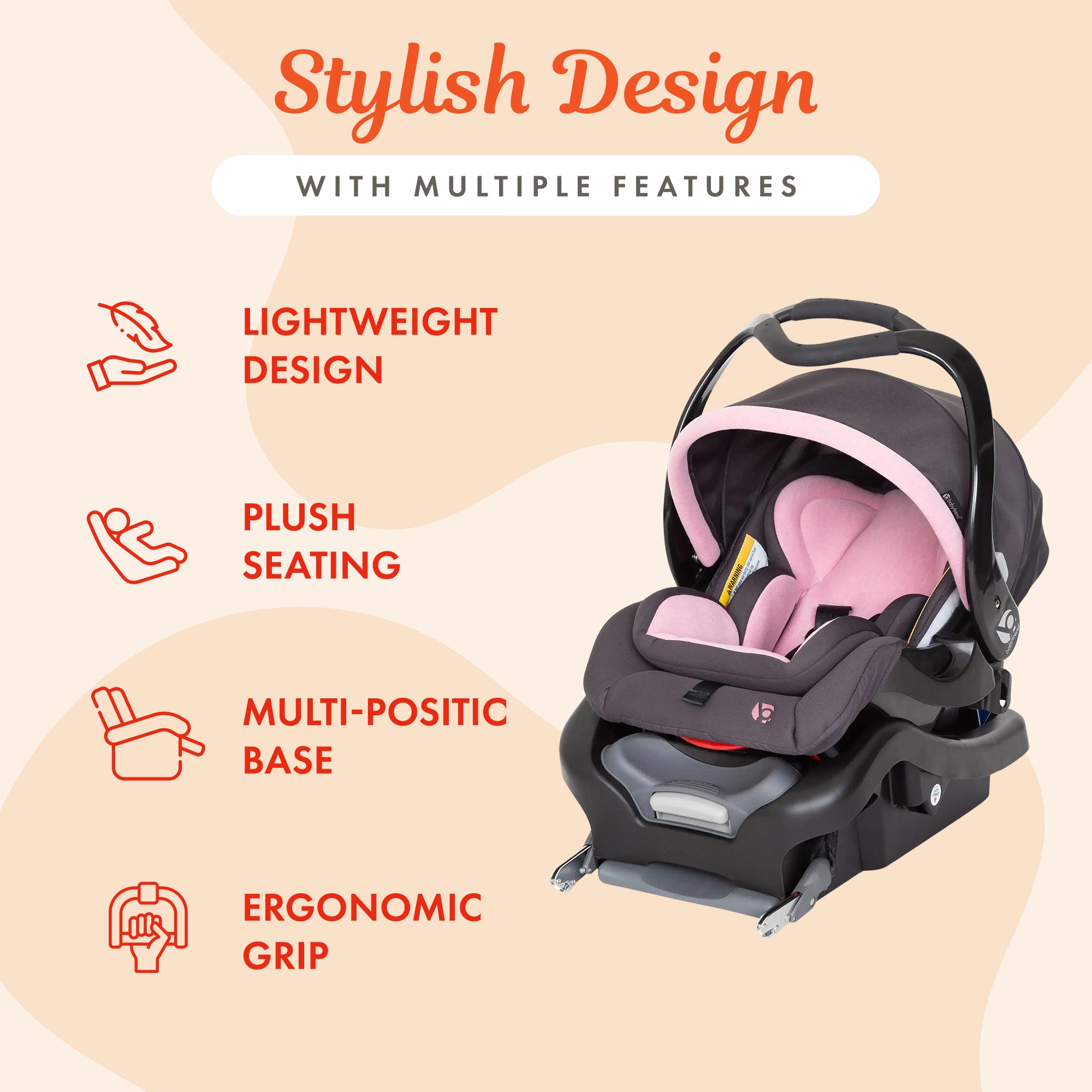 Baby Trend Secure Snap Gear 35 Infant Car Seat with 3 Panel Canopy, Wild Rose - VMInnovations