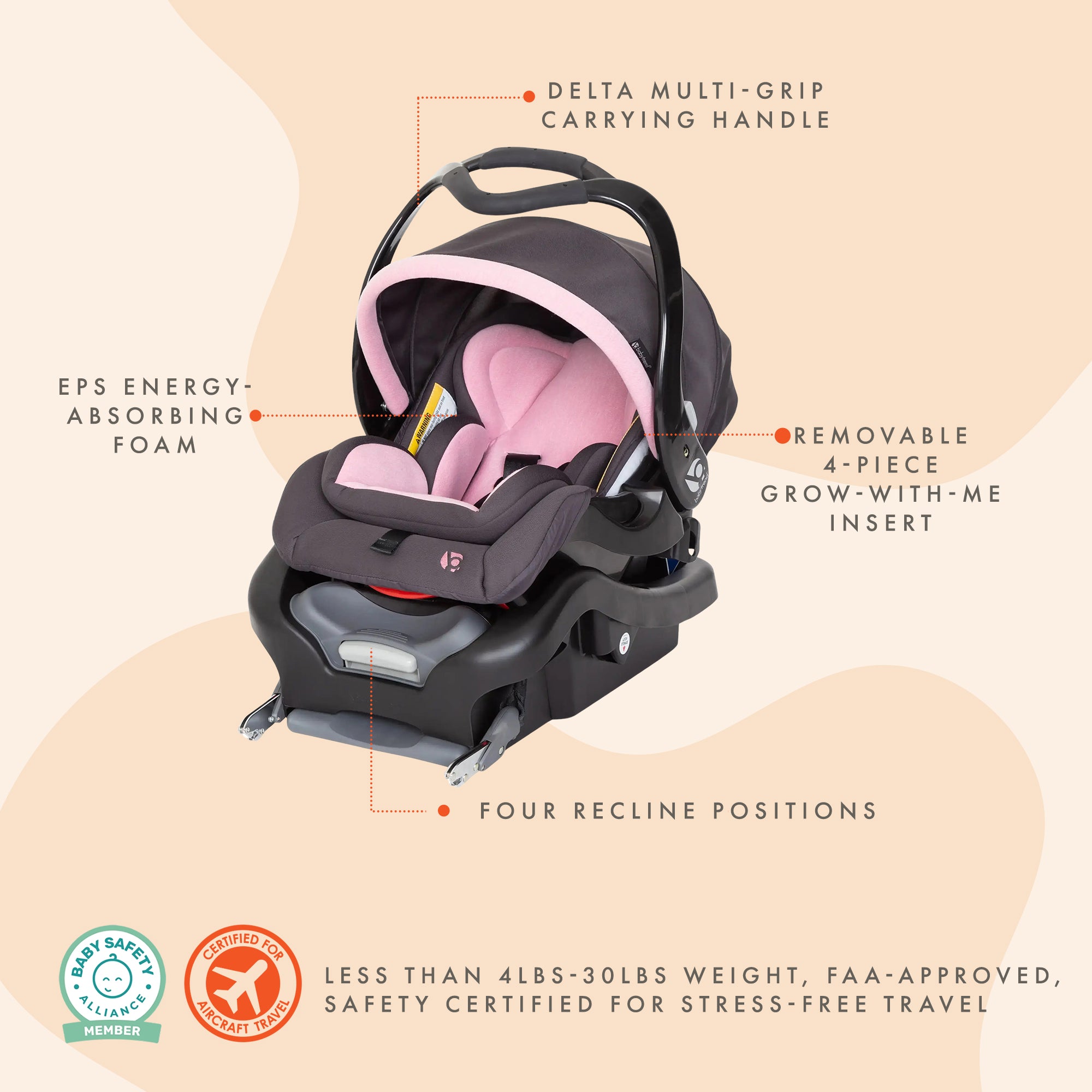 Baby Trend Secure Snap Gear 35 Infant Car Seat with 3 Panel Canopy, Wild Rose - VMInnovations
