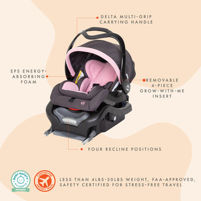Baby Trend Secure Snap Gear 35 Infant Car Seat with 3 Panel Canopy, Wild Rose - VMInnovations