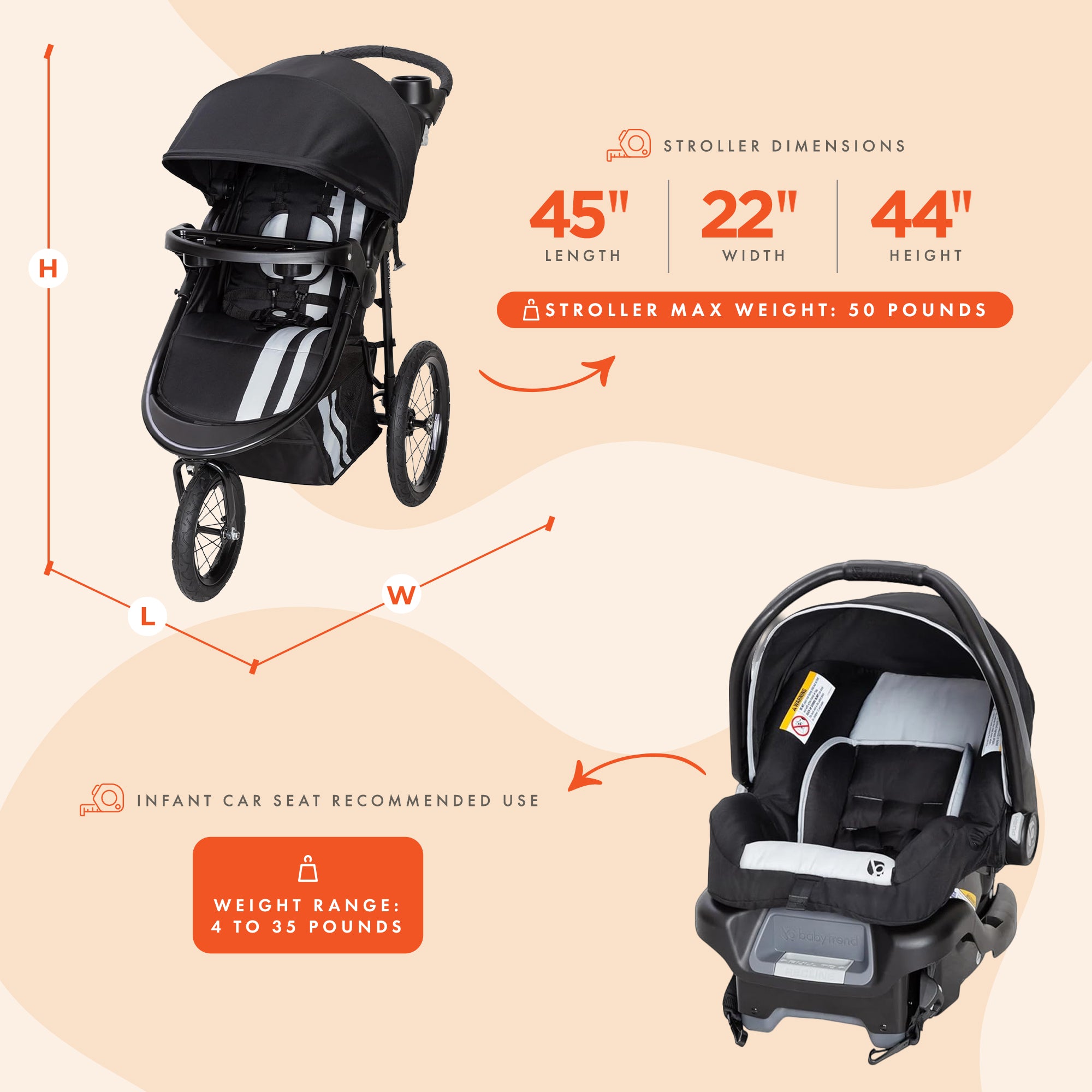 Baby Trend Cityscape Jogger Travel Stroller and Car Seat, Sparrow (Open Box) - VMInnovations