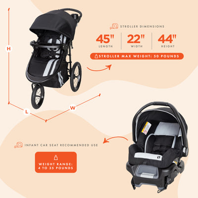 Baby Trend Cityscape Jogger Travel Stroller and Car Seat, Sparrow (Open Box) - VMInnovations