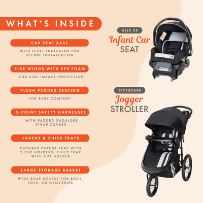 Baby Trend Cityscape Jogger Travel Stroller and Car Seat, Sparrow (Open Box) - VMInnovations