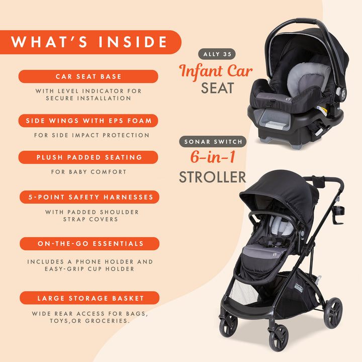 Baby Trend Modular Stroller Sonar Switch with Ally Infant Car Seat, Desert Grey