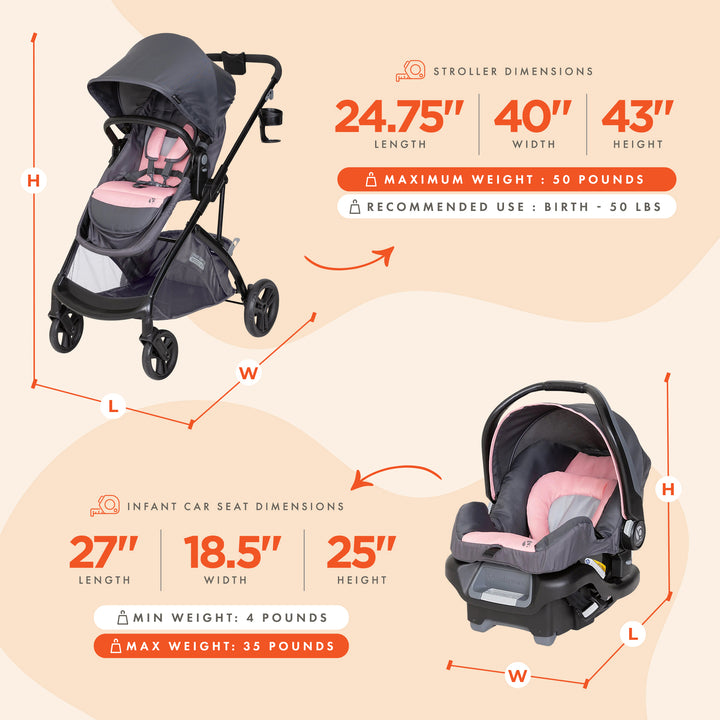 Baby Trend Modular Stroller with Ally Infant Car Seat, Desert Pink (Open Box)