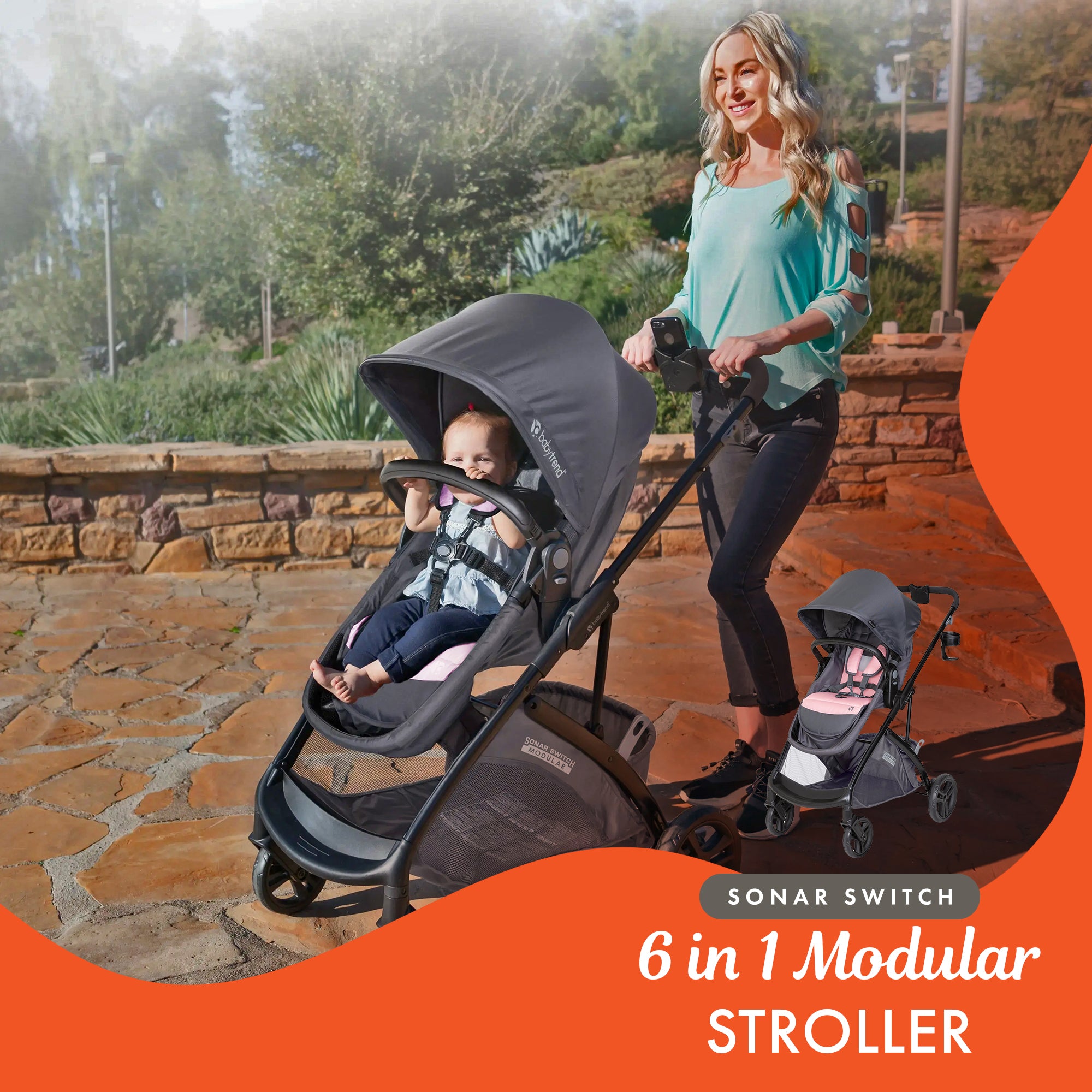 Baby Trend Modular Stroller Sonar Switch with Ally Infant Car Seat, Desert Pink - VMInnovations