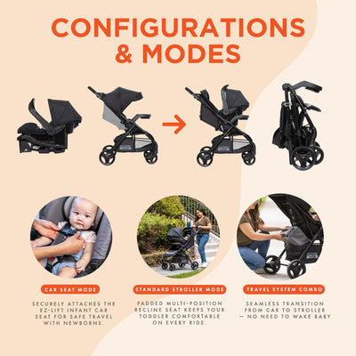Baby Trend Passport Seasons Travel Stroller with EZ-Lift Infant Car Seat, Black - VMInnovations
