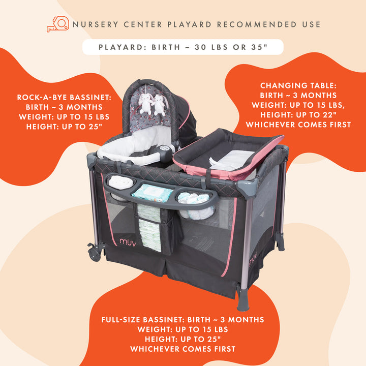 Baby Trend MUV Nursery Center Playard Crib & Changing Table, Jaclyn (Open Box) - VMInnovations