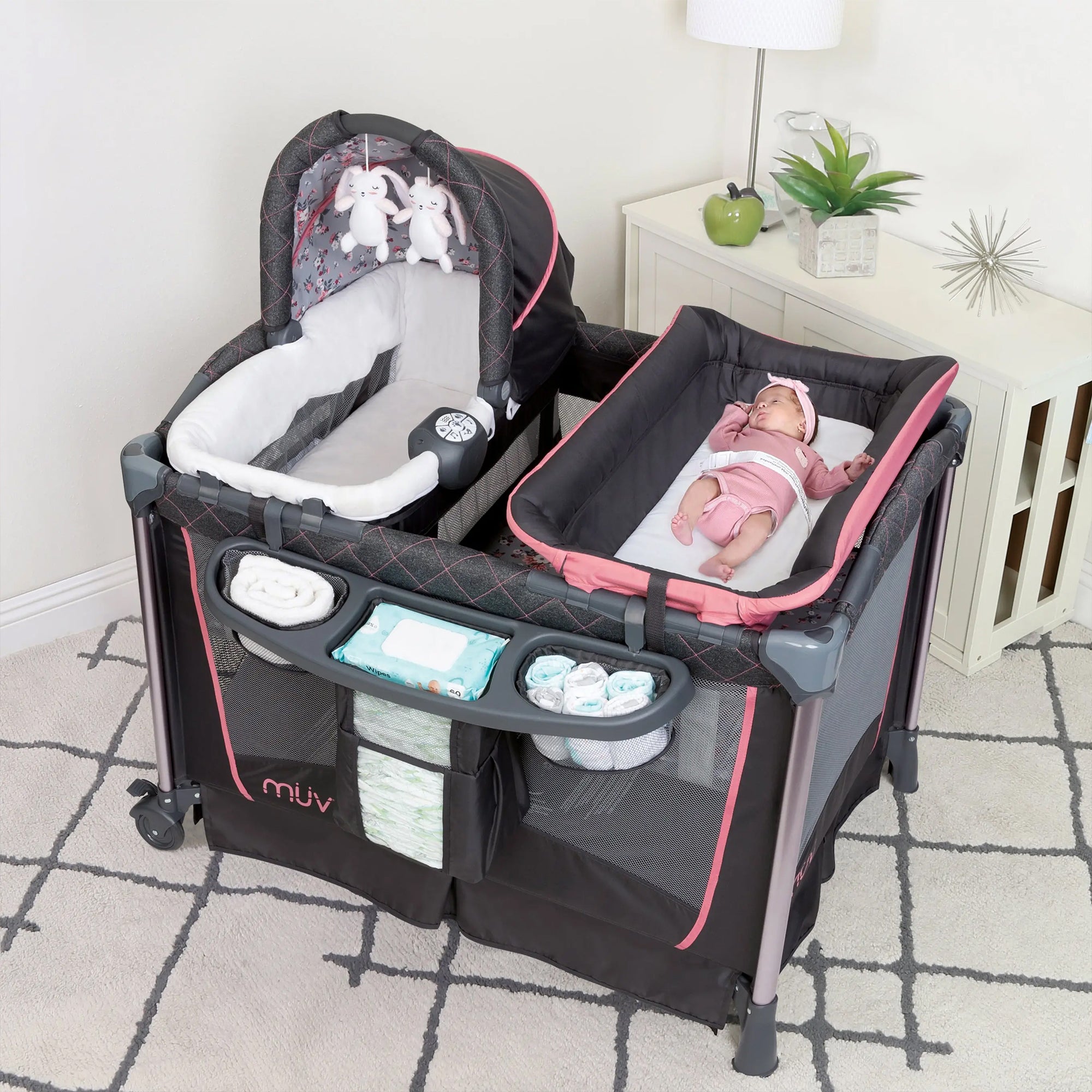 Baby Trend MUV Custom Grow Nursery Center Playard Crib & Changing Table, Jaclyn - VMInnovations