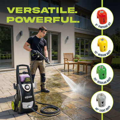Sun Joe SPX3000-XT1 XTREAM Pressure Washer with 14.9A Motor, Includes 4 Quick-Connect Nozzles, High-Pressure Hose, Garden Hose Adapter, and 35-Foot Power Cord