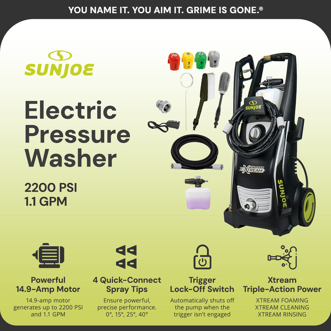 Sun Joe Electric Pressure Washer, Power Washer w/ Wheels, SPX3000-XT1 (Open Box)