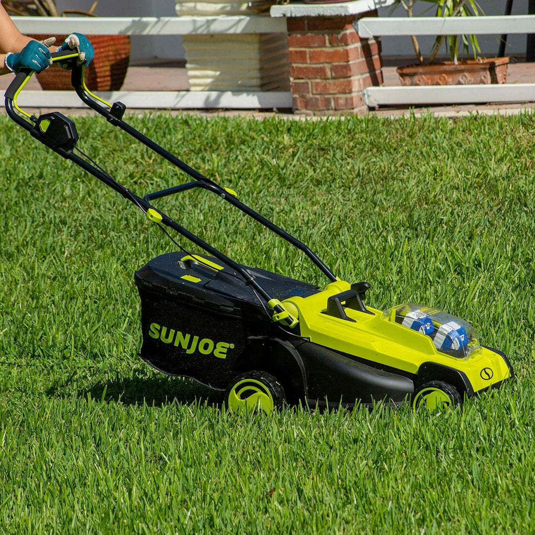 Sun Joe Mulching Walk Behind Lawn Mower, 11 Gallon Grass Catcher, 24V-X2-17LM