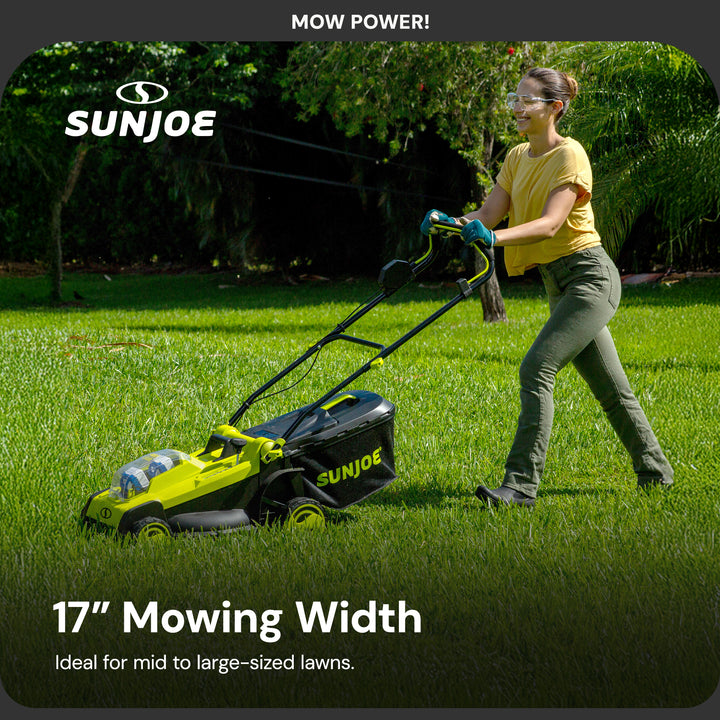 Sun Joe Mulching Walk Behind Lawn Mower, 11 Gallon Grass Catcher, 24V-X2-17LM
