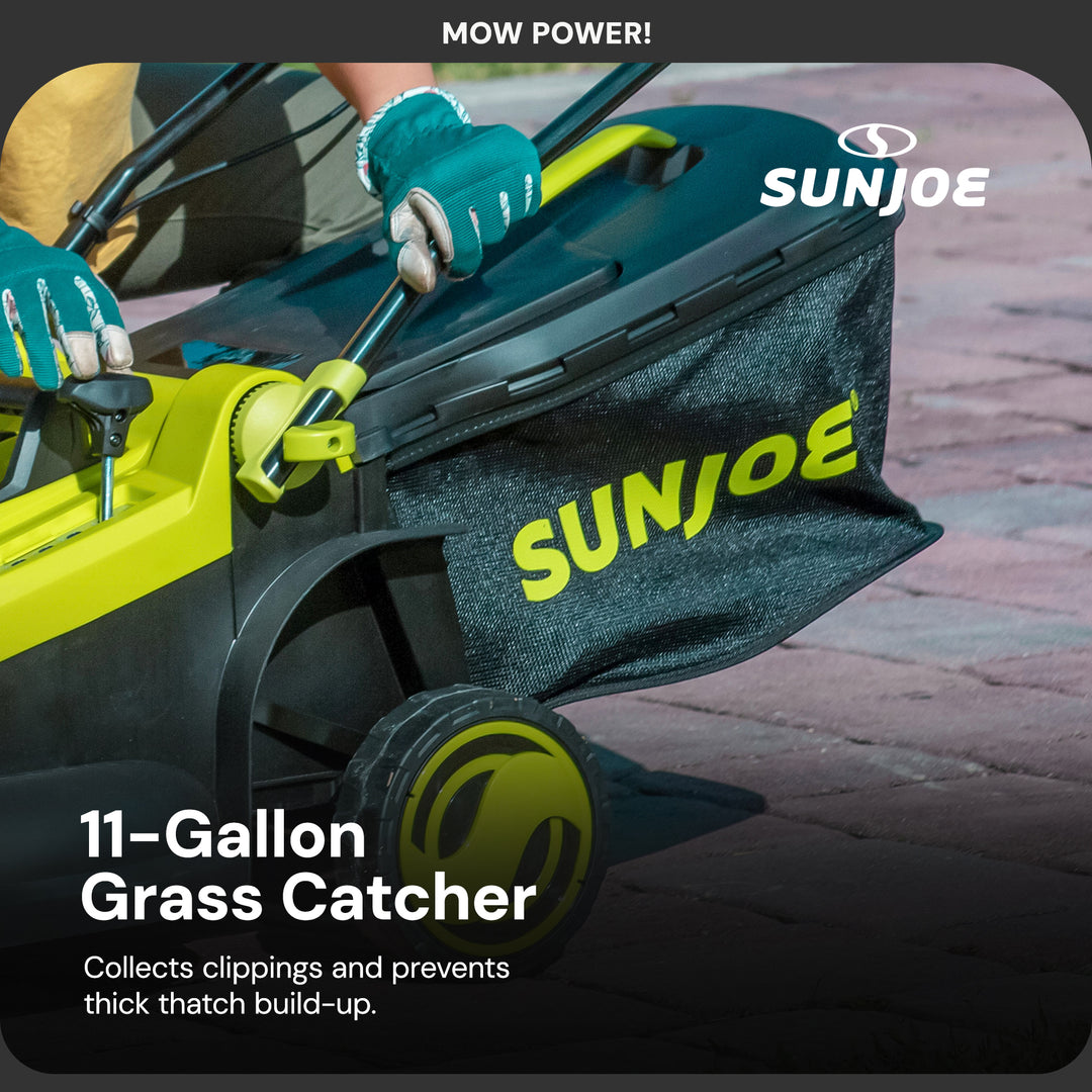 Sun Joe Mulching Walk Behind Lawn Mower, 11Gal Grass Catcher, 24V-X2-17LM (Used)