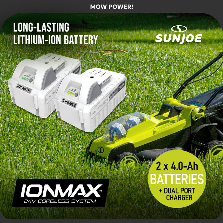 Sun Joe Mulching Walk Behind Lawn Mower, 11 Gallon Grass Catcher, 24V-X2-17LM