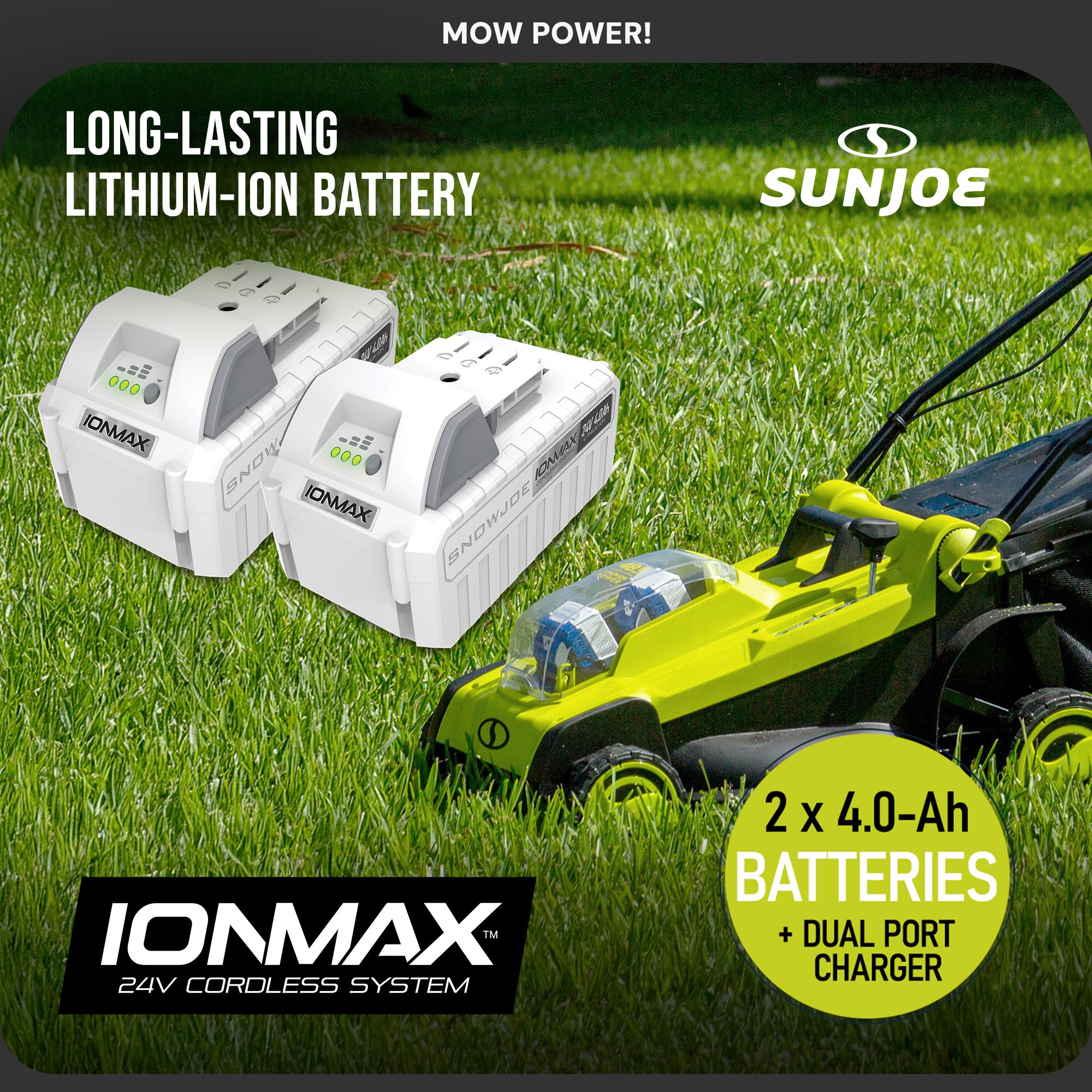 Sun Joe Mulching Walk Behind Lawn Mower, 11Gal Grass Catcher, 24V-X2-17LM (Used)