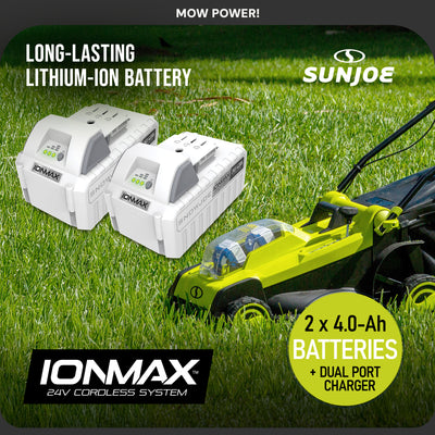 Sun Joe Mulching Walk Behind Lawn Mower, 11Gal Grass Catcher, 24V-X2-17LM (Used)