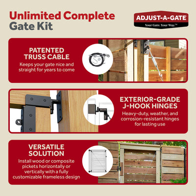 Adjust-A-Gate Unlimited Frameless Anti-Sag Gate Kit, Fits Openings Up to 72"x84" - VMInnovations