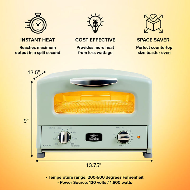 HeatMate Countertop Toaster Oven w/Graphite Technology & Accessories, Olive