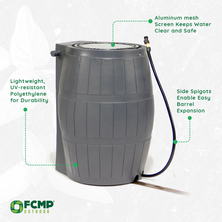 FCMP Outdoor 50 Gal Outdoor Rain Water Catcher Barrel Container, Grey (Open Box)
