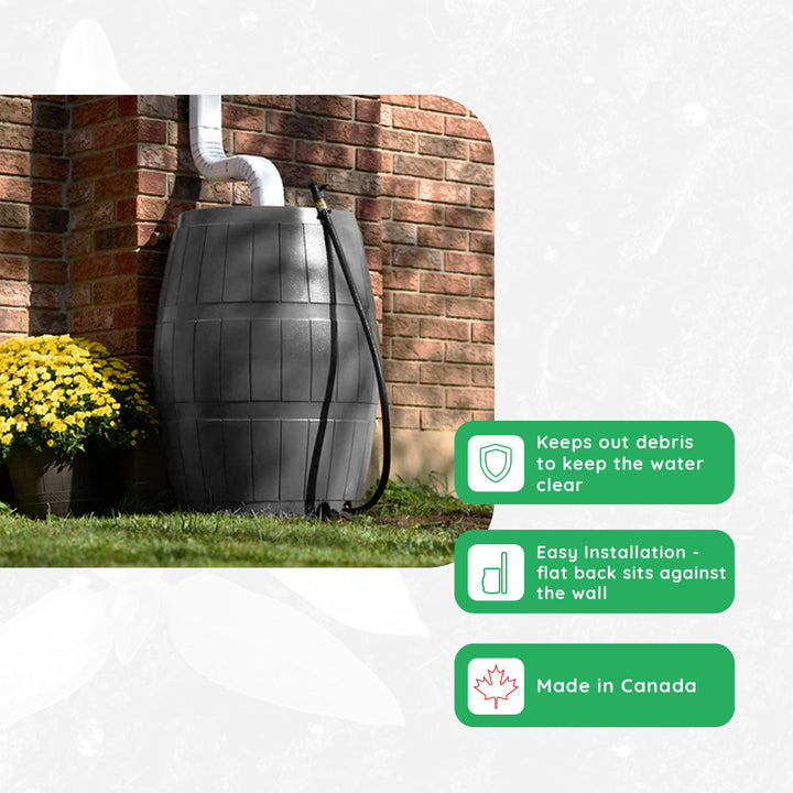 FCMP Outdoor RC4000 50 Gallon Outdoor Rain Water Catcher Barrel Container, Grey