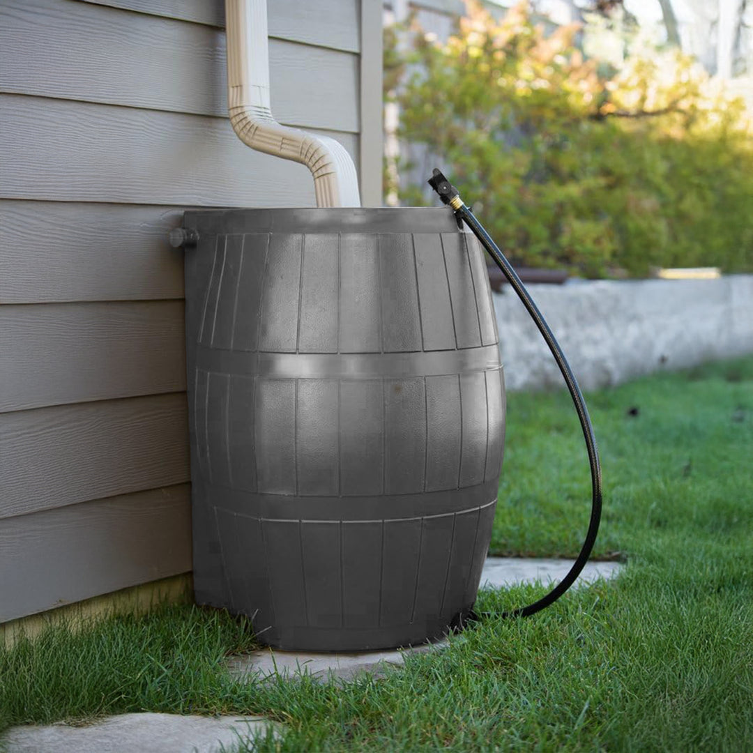 FCMP Outdoor RC4000 50 Gallon Outdoor Rain Water Catcher Barrel Container, Grey