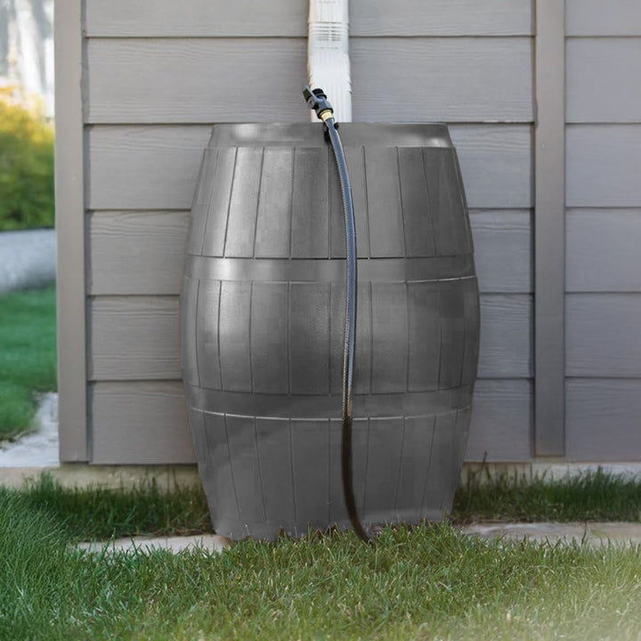 FCMP Outdoor RC4000 50 Gallon Outdoor Rain Water Catcher Barrel Container, Grey