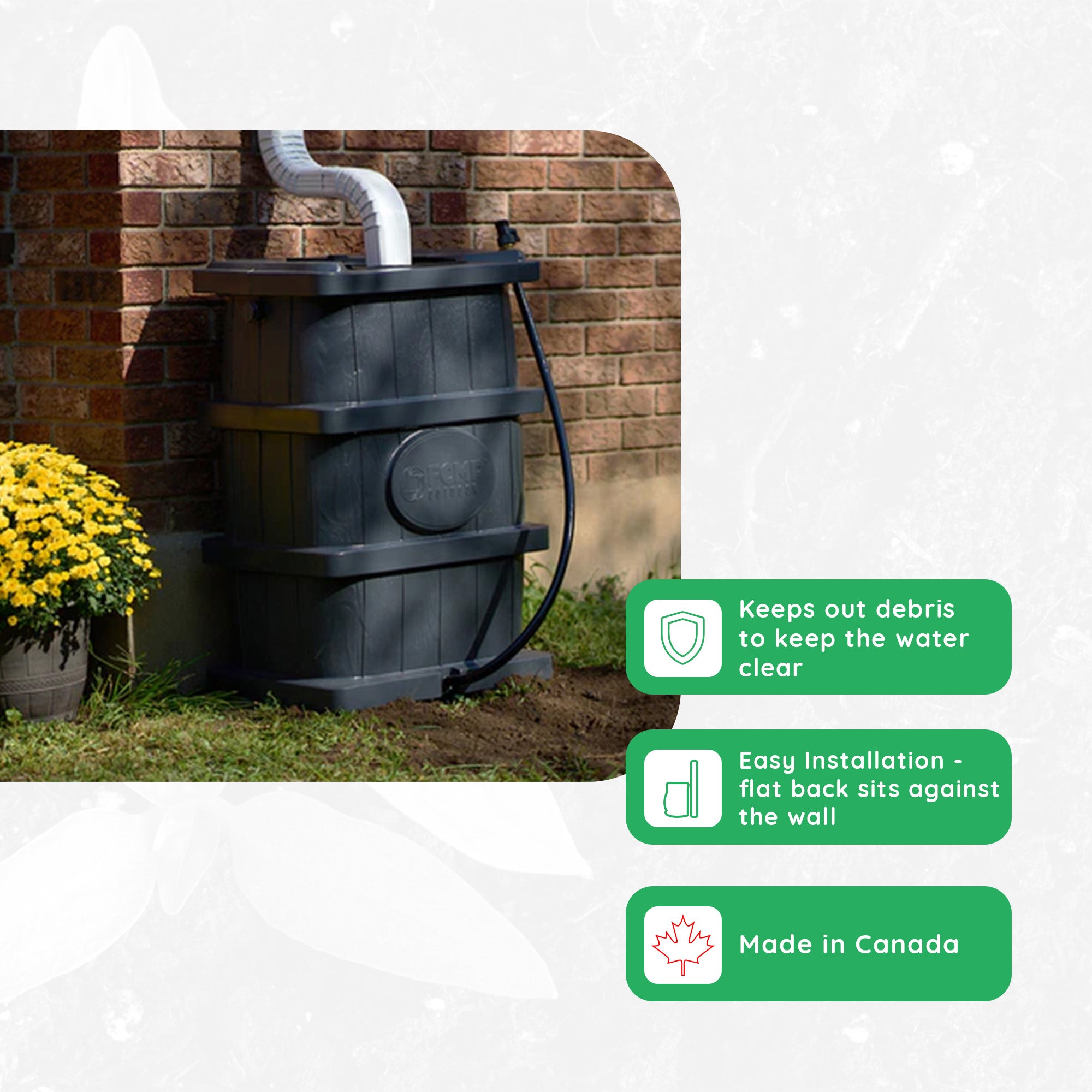 FCMP Outdoor Rain Water Catcher Barrel w/Flat Back Design, Black (Open Box)