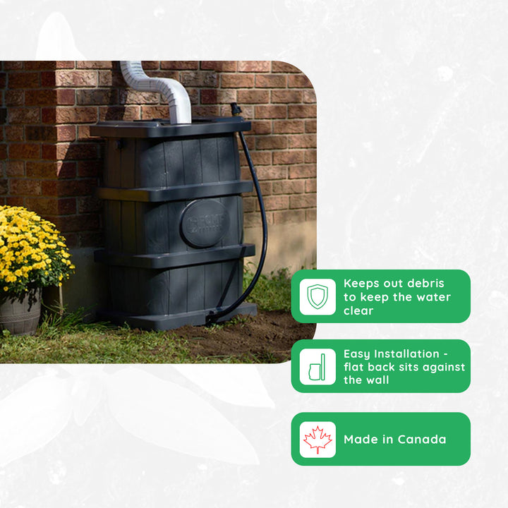 FCMP Outdoor Rain Water Catcher Barrel w/Flat Back Design, Black (Open Box)