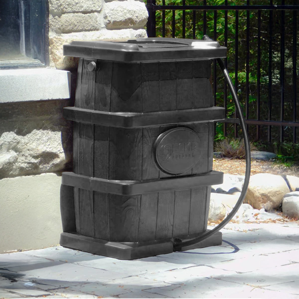 FCMP Outdoor Rain Water Catcher Barrel w/Flat Back Design, Black (Open Box)