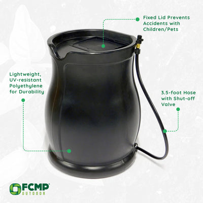 FCMP Outdoor Catalina 45 Gal Water Catcher Rain Barrel w/ Flat Back, Black(Used) - VMInnovations