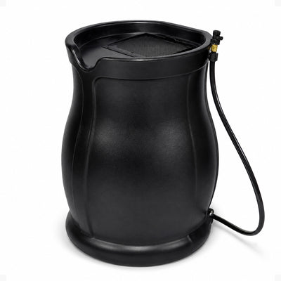 FCMP Outdoor Catalina 45 Gallon Water Catcher Rain Barrel w/ Flat Back, Black