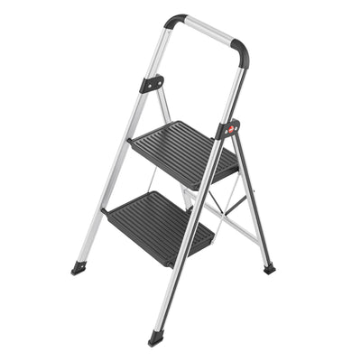 Hailo Folding 2 Step Non-Slip Stool for Home and Kitchen, Silver/Black(Open Box)