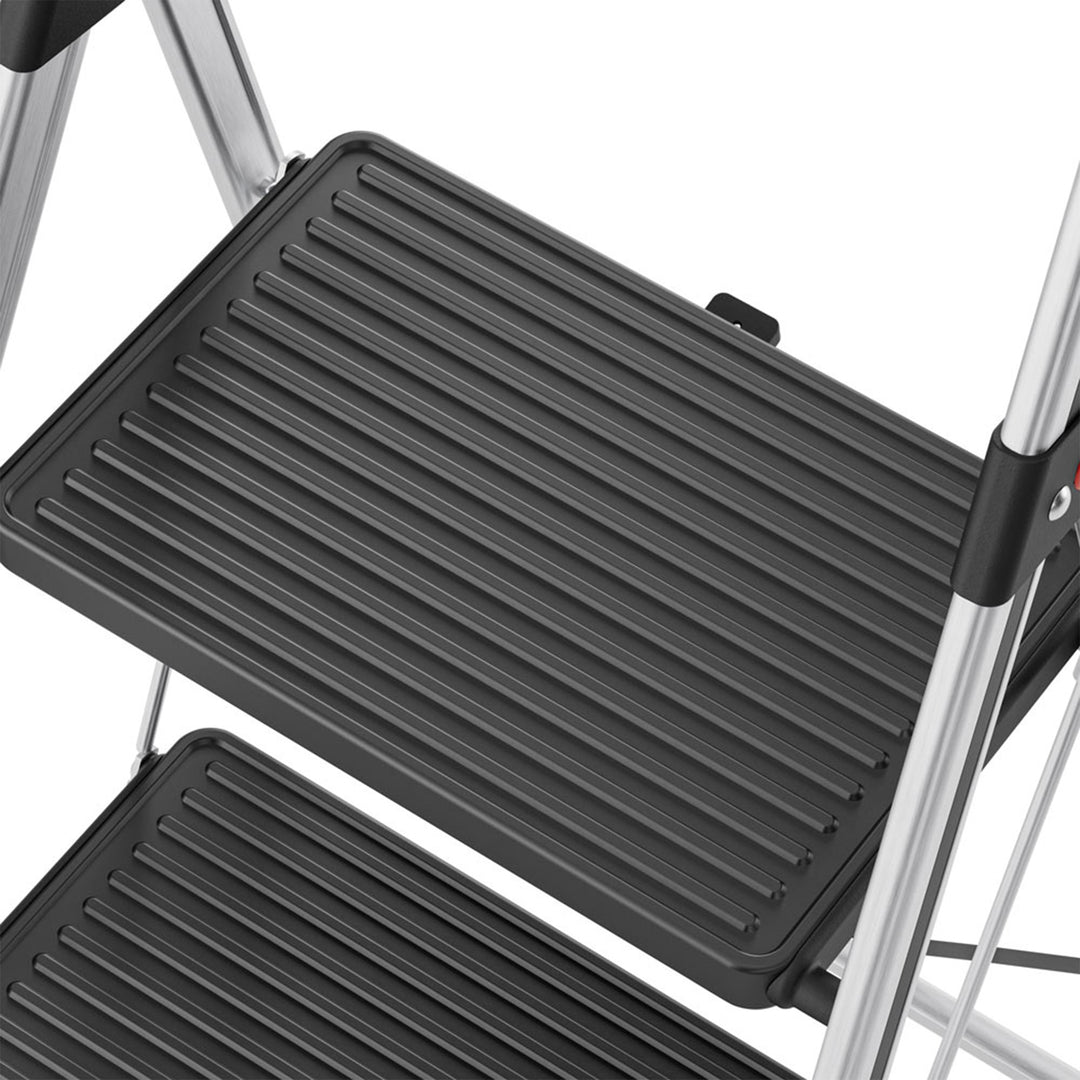 Hailo Folding 2 Step Non-Slip Stool for Home and Kitchen, Silver/Black(Open Box)